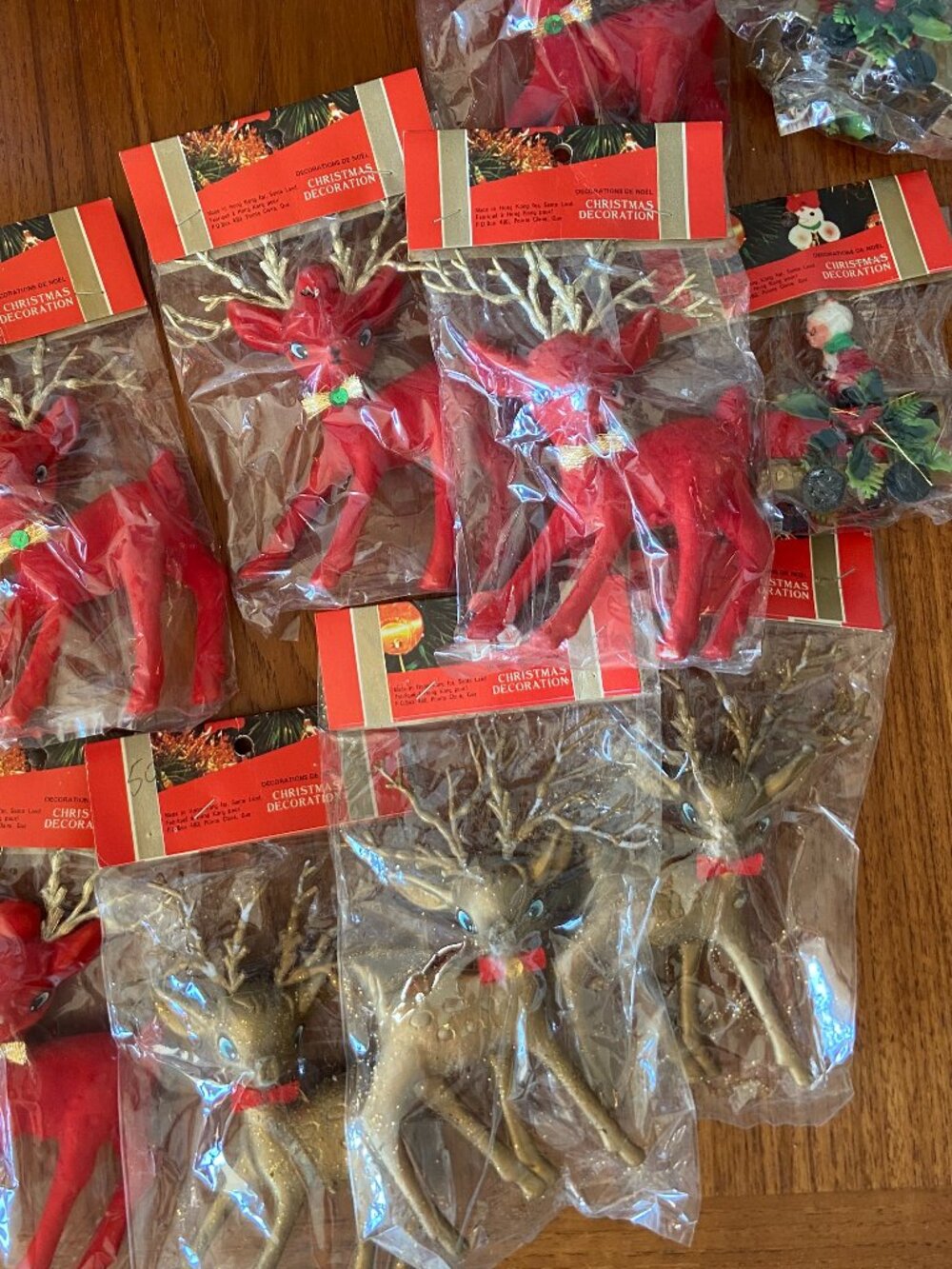 Vintage Santa Land Gold Reindeer Christmas Decoration Made in Hong Kong